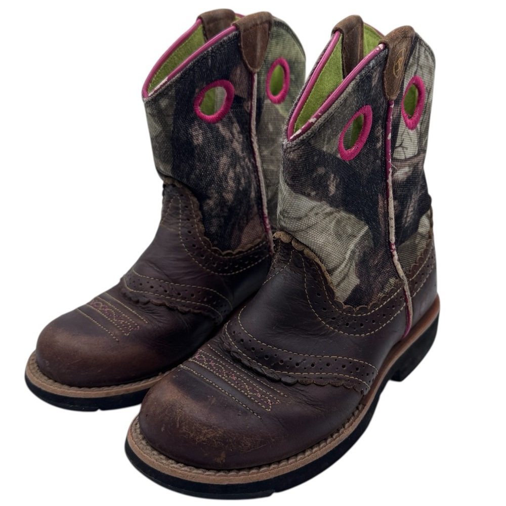 Ariat Kids Western Leather Brown, Hot Pink and Camouflage Boots - Size 11